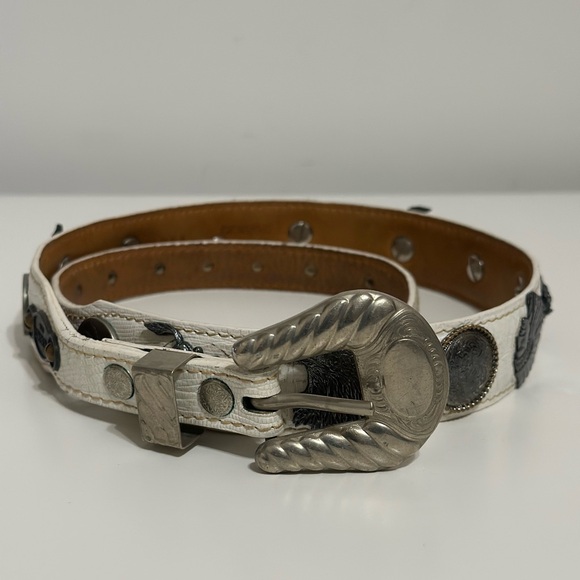Al Beres Western Belt Distressed White Leather & Silver Buckle Women’s Size 28 main image 11